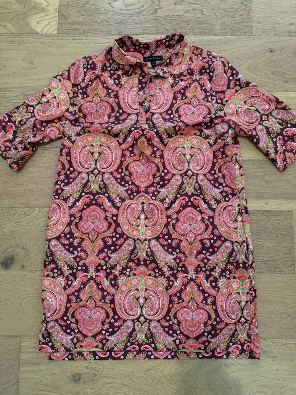 Banana Republic Brown, Orange, Pink & Green 70s Paisley Shift Dress 14 EUC